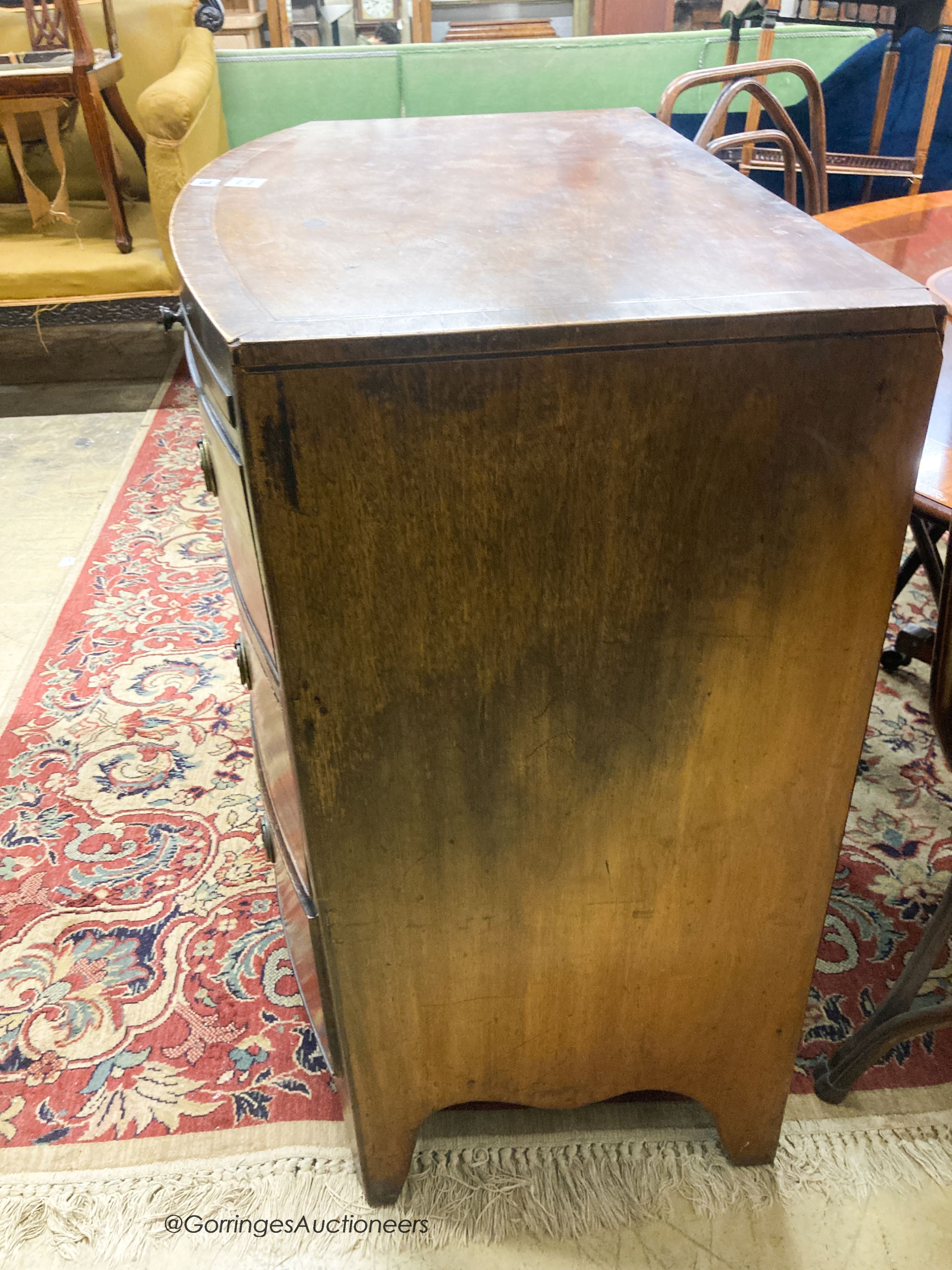 A Regency banded mahogany bowfront chest, width 91cm, depth 54cm, height 92cm